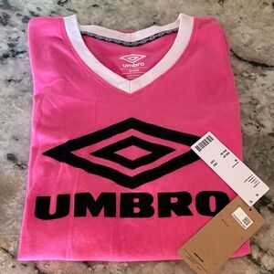 Umbro Hot Pink V-Neck Logo Tee with White Trim